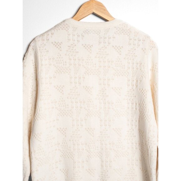 Vintage Women's Cream Crewneck Acrylic Cardigan Sweater Size Large - Picture 4 of 7
